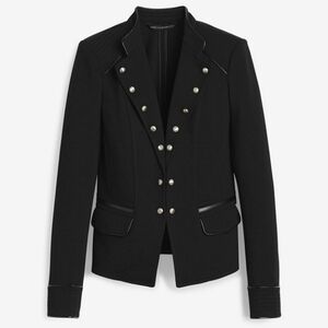 Long Sleeve Ponte Military Jacket With Faux Leather Trim Size 12